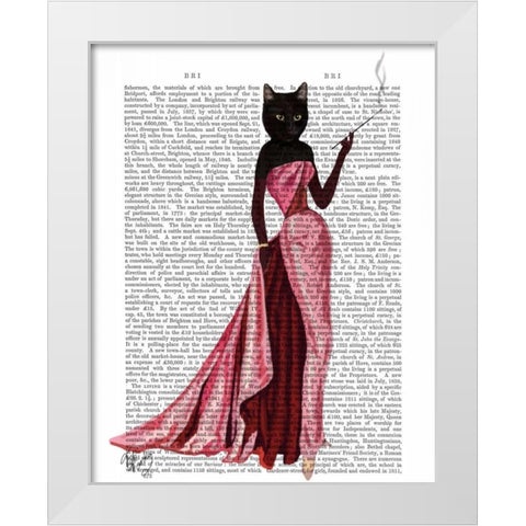 Glamour Cat in Pink White Modern Wood Framed Art Print by Fab Funky