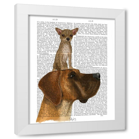 Great Dane and Chihuahua White Modern Wood Framed Art Print by Fab Funky