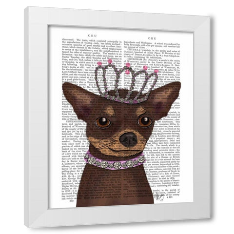 Brown Chihuahua And Tiara White Modern Wood Framed Art Print by Fab Funky
