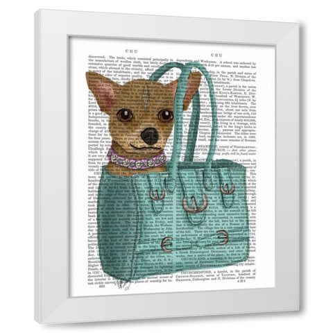 Chihuahua In Bag White Modern Wood Framed Art Print by Fab Funky