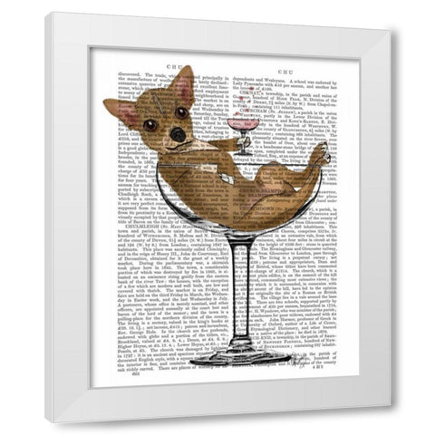 Chihuahua in Cocktail Glass White Modern Wood Framed Art Print by Fab Funky