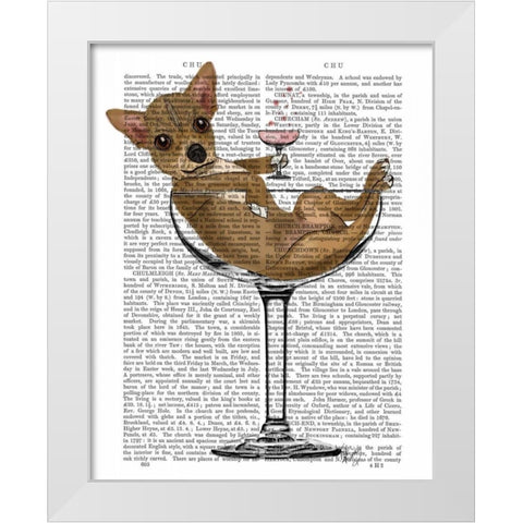 Chihuahua in Cocktail Glass White Modern Wood Framed Art Print by Fab Funky