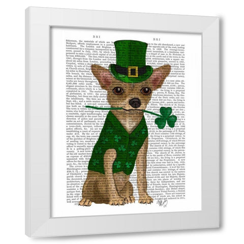 Chihuahua Leprechaun White Modern Wood Framed Art Print by Fab Funky
