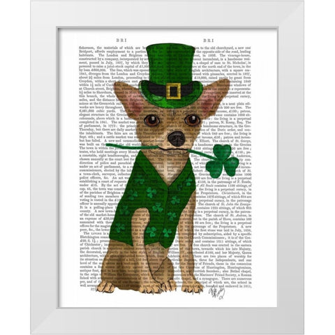 Chihuahua Leprechaun White Modern Wood Framed Art Print by Fab Funky
