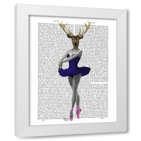 Ballet Deer in Blue White Modern Wood Framed Art Print by Fab Funky