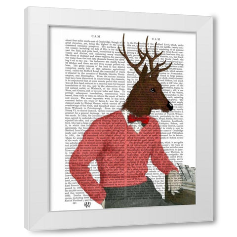 Deer At The Bar White Modern Wood Framed Art Print by Fab Funky