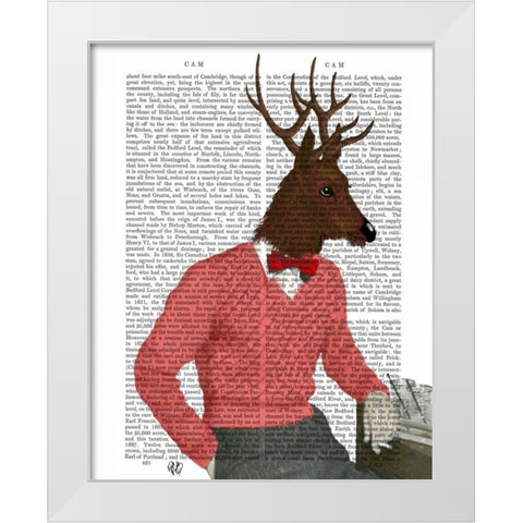Deer At The Bar White Modern Wood Framed Art Print by Fab Funky