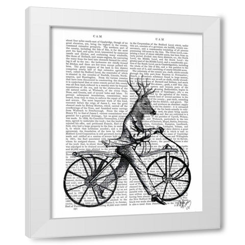 Dandy Deer on Vintage Bicycle White Modern Wood Framed Art Print by Fab Funky