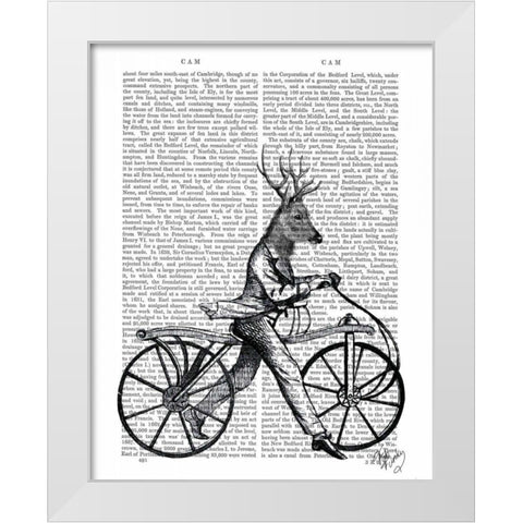 Dandy Deer on Vintage Bicycle White Modern Wood Framed Art Print by Fab Funky