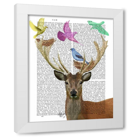 Deer and Birds Nests Pastel Shades White Modern Wood Framed Art Print by Fab Funky