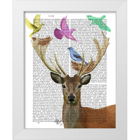Deer and Birds Nests Pastel Shades White Modern Wood Framed Art Print by Fab Funky