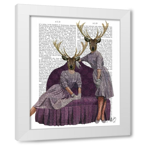 Deer Twins in Purple White Modern Wood Framed Art Print by Fab Funky