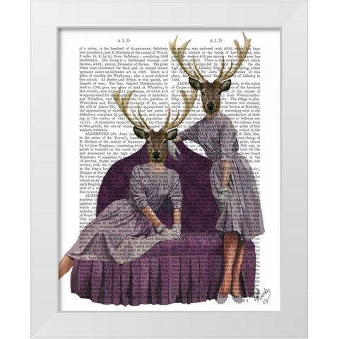 Deer Twins in Purple White Modern Wood Framed Art Print by Fab Funky