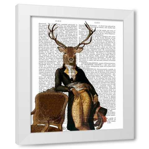 Deer and Chair Full White Modern Wood Framed Art Print by Fab Funky