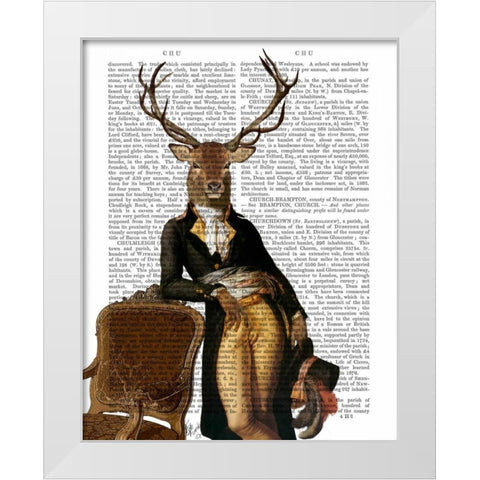 Deer and Chair Full White Modern Wood Framed Art Print by Fab Funky