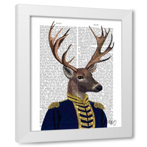 Captain Deer White Modern Wood Framed Art Print by Fab Funky