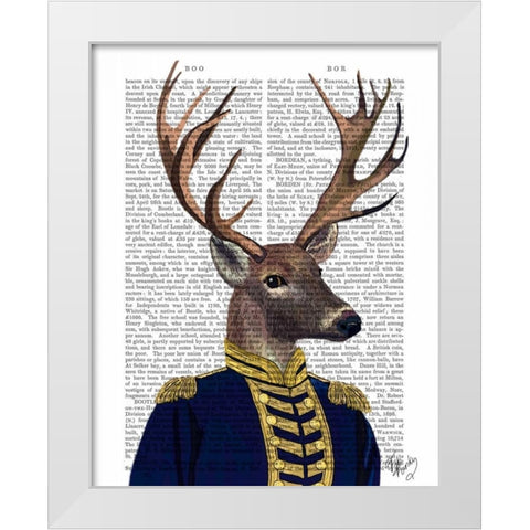Captain Deer White Modern Wood Framed Art Print by Fab Funky