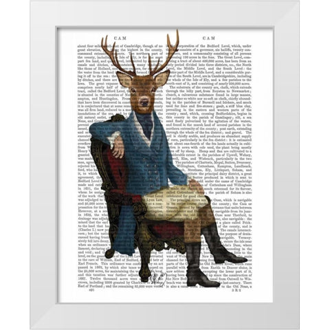 Distinguished Deer Full White Modern Wood Framed Art Print by Fab Funky