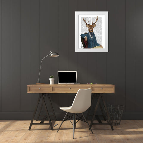 Distinguished Deer Portrait White Modern Wood Framed Art Print by Fab Funky