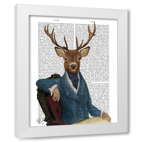 Distinguished Deer Portrait White Modern Wood Framed Art Print by Fab Funky
