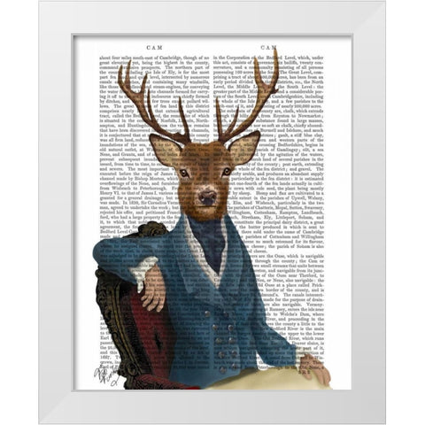 Distinguished Deer Portrait White Modern Wood Framed Art Print by Fab Funky