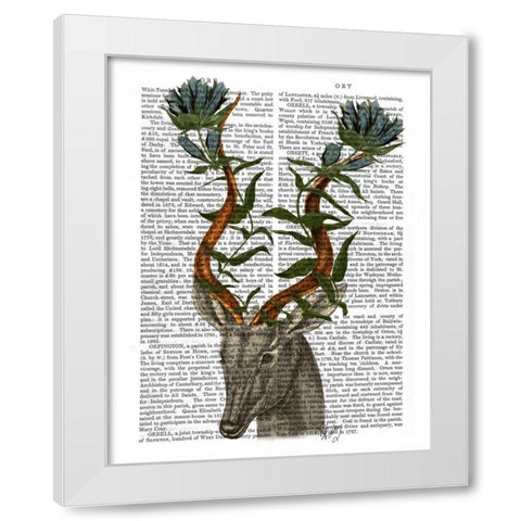 Blue Gazelle White Modern Wood Framed Art Print by Fab Funky