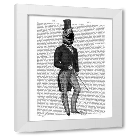 Dinosaur TRex Man 2 White Modern Wood Framed Art Print by Fab Funky