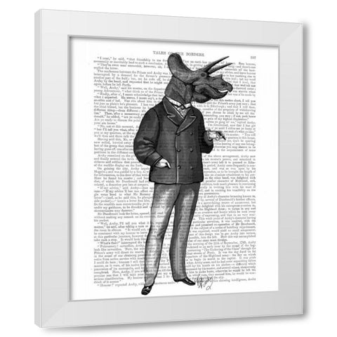 Triceratops Man 1 Dinosaur White Modern Wood Framed Art Print by Fab Funky