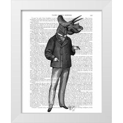 Triceratops Man 1 Dinosaur White Modern Wood Framed Art Print by Fab Funky