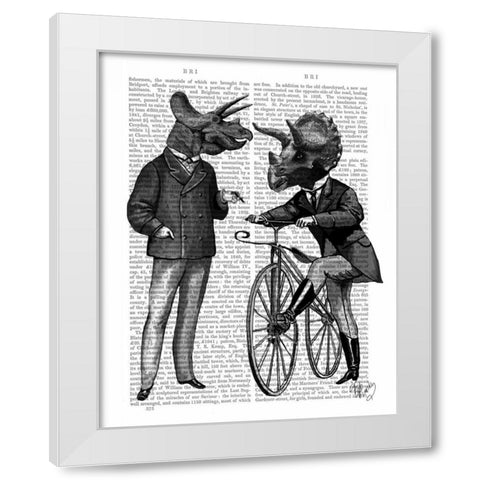 Triceratops Men What Kind of Mileage White Modern Wood Framed Art Print by Fab Funky