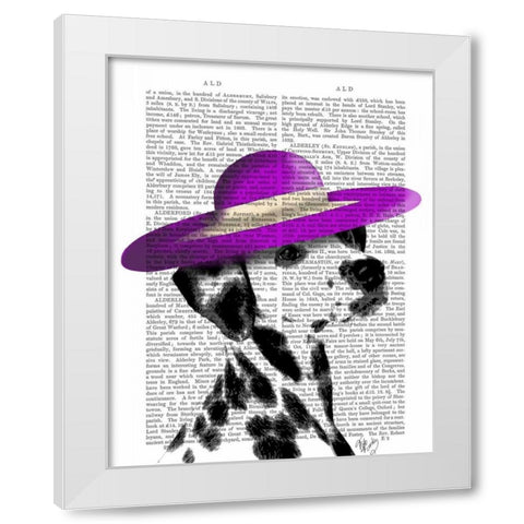 Dalmatian With Purple Wide Brimmed Hat White Modern Wood Framed Art Print by Fab Funky