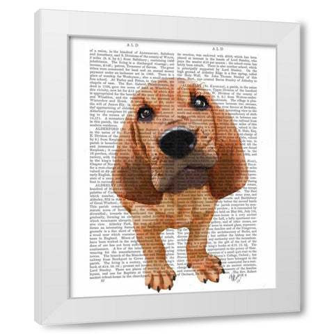 Bloodhound Puppy White Modern Wood Framed Art Print by Fab Funky