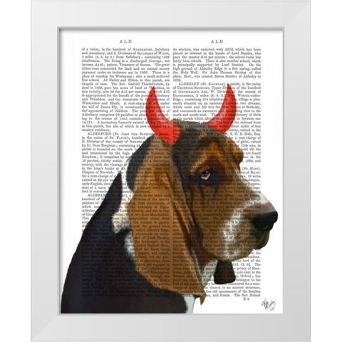 Basset Hound and Devil Horns White Modern Wood Framed Art Print by Fab Funky