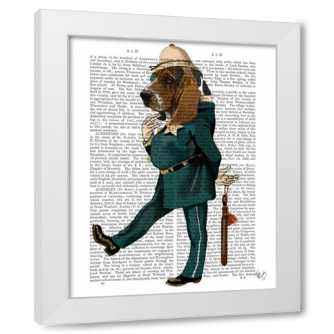 Basset Hound Policeman White Modern Wood Framed Art Print by Fab Funky