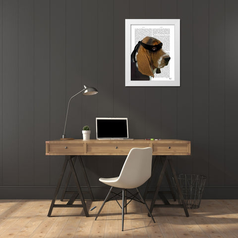 Basset Hound Ninja White Modern Wood Framed Art Print by Fab Funky