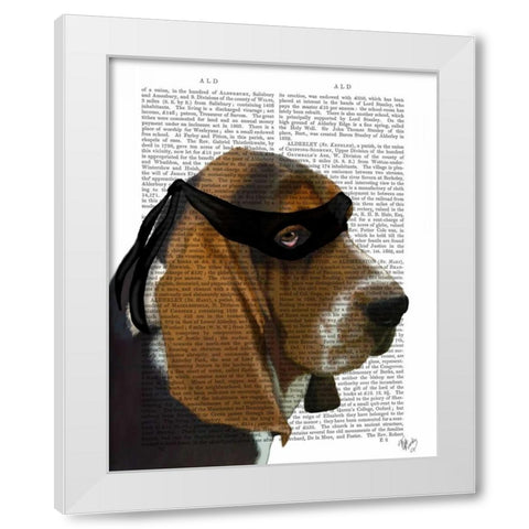 Basset Hound Ninja White Modern Wood Framed Art Print by Fab Funky