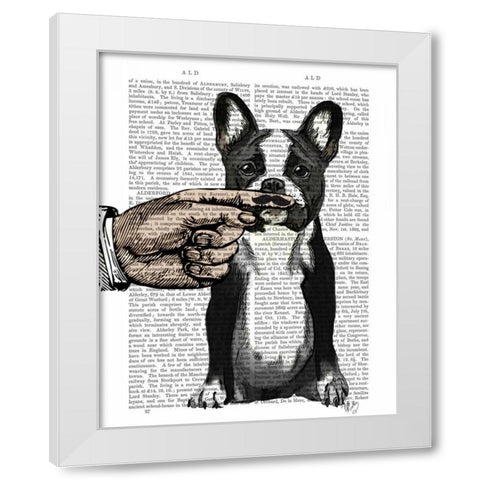 French Bulldog and Finger Moustache White Modern Wood Framed Art Print by Fab Funky