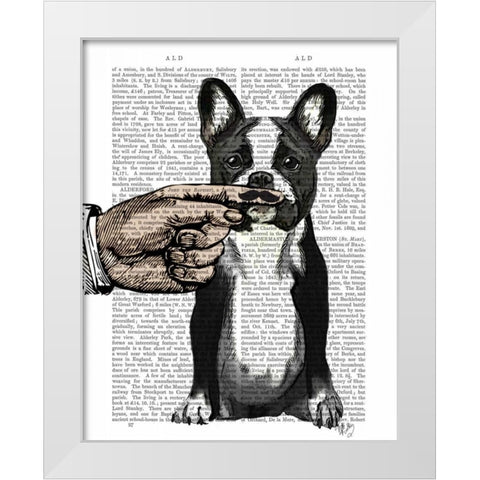 French Bulldog and Finger Moustache White Modern Wood Framed Art Print by Fab Funky