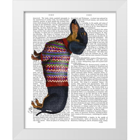 Dachshund With Woolly Sweater White Modern Wood Framed Art Print by Fab Funky