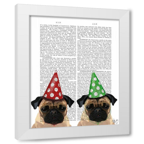 Party Pugs Pair White Modern Wood Framed Art Print by Fab Funky