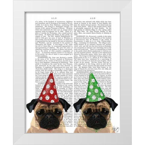 Party Pugs Pair White Modern Wood Framed Art Print by Fab Funky