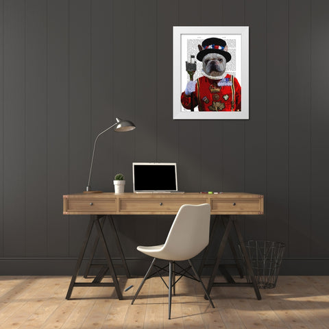 Bulldog Beefeater White Modern Wood Framed Art Print by Fab Funky
