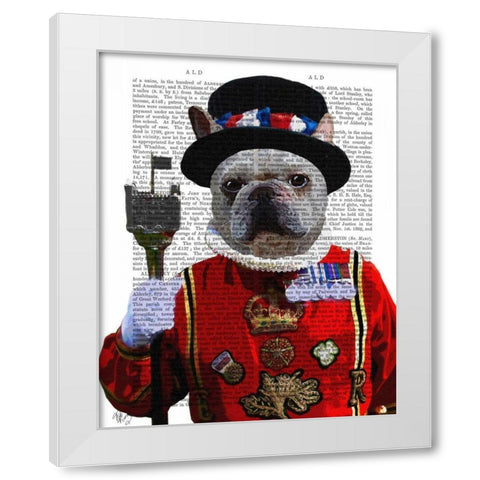 Bulldog Beefeater White Modern Wood Framed Art Print by Fab Funky