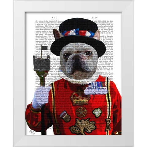 Bulldog Beefeater White Modern Wood Framed Art Print by Fab Funky