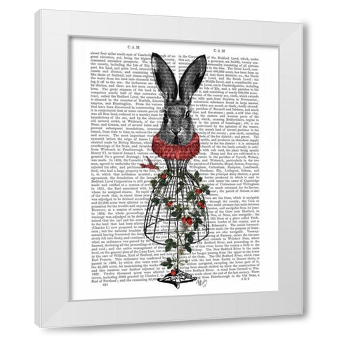 Strawberry Hare White Modern Wood Framed Art Print by Fab Funky