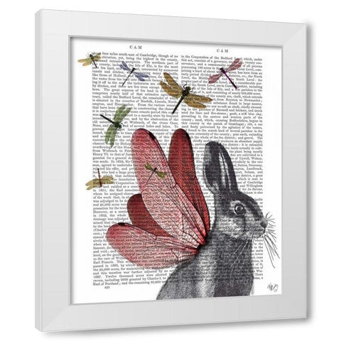 Dragonfly Hare White Modern Wood Framed Art Print by Fab Funky