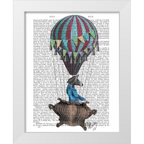 Flying Zebra White Modern Wood Framed Art Print by Fab Funky