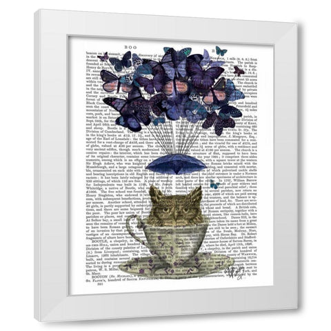 Owl In Teacup White Modern Wood Framed Art Print by Fab Funky