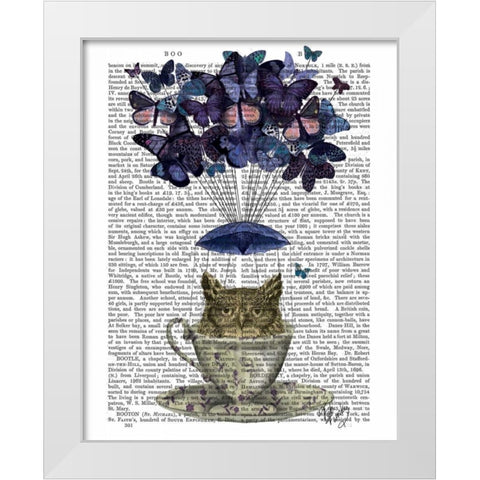 Owl In Teacup White Modern Wood Framed Art Print by Fab Funky