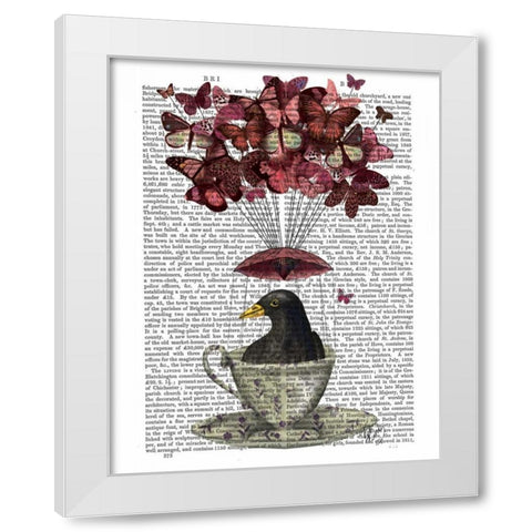 Blackbird In Teacup White Modern Wood Framed Art Print by Fab Funky